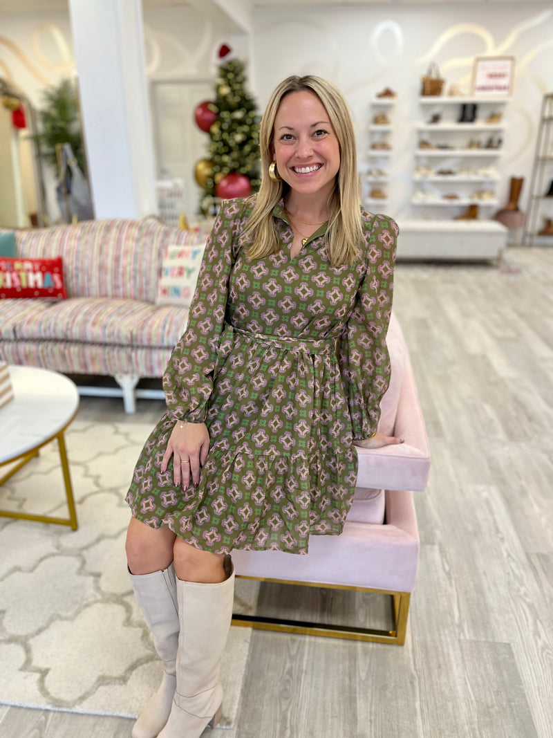 Pink and Sage Tiered Dress
