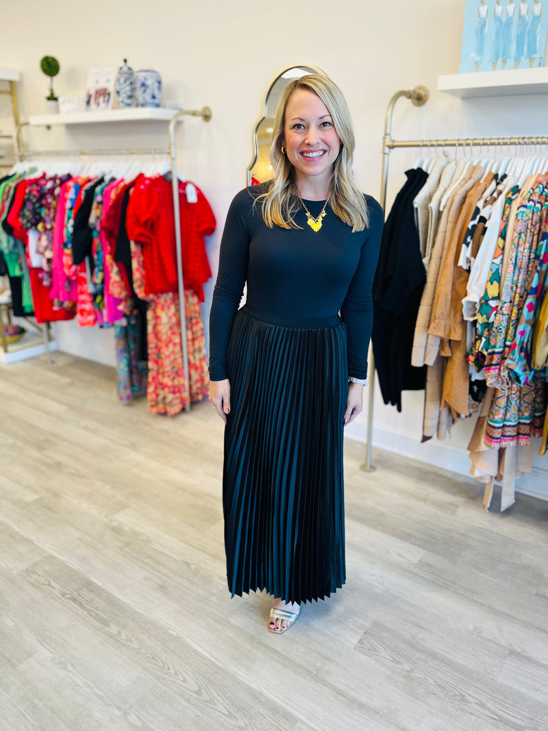 Black Pleated Maxi Skirt