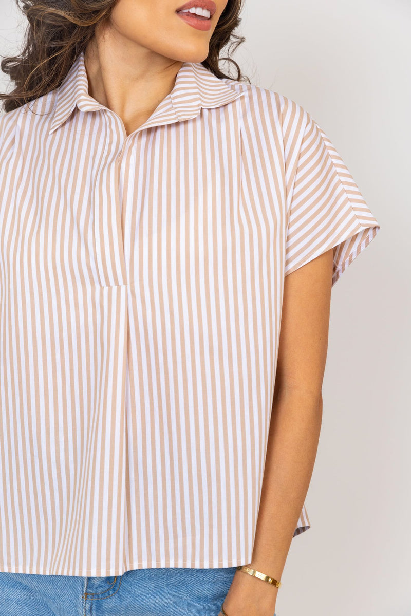 Striped Collar Poplin Top