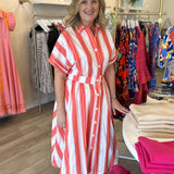 Drop Shoulder Dress | Pink and Orange Stripe