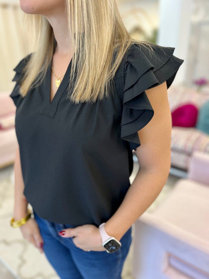 Black Ruffle Top
