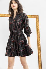 Black Floral Peplum Dress