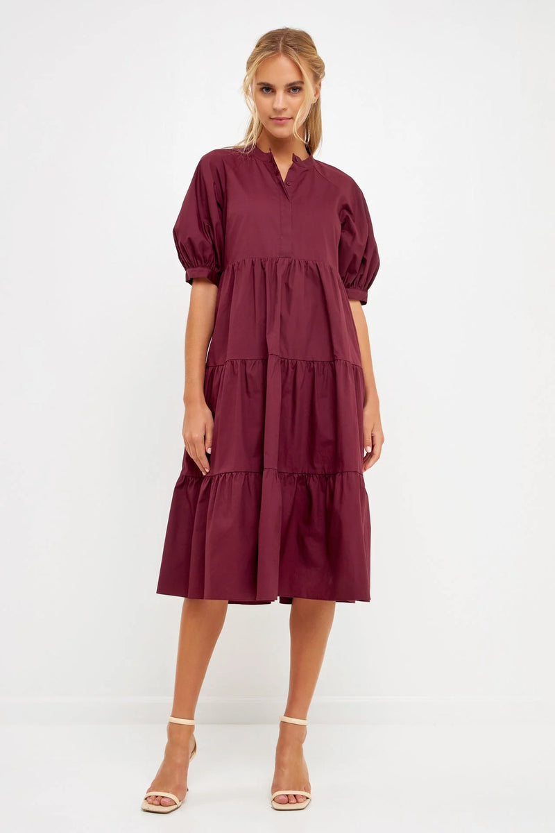 Plum Puff Sleeve Midi