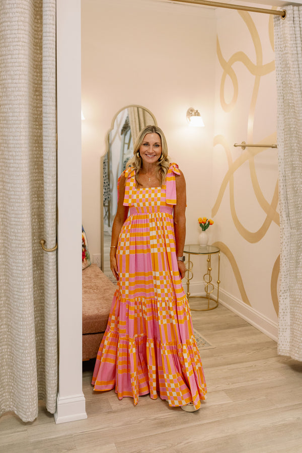 Kelly Dress | Pink & Orange Gingham