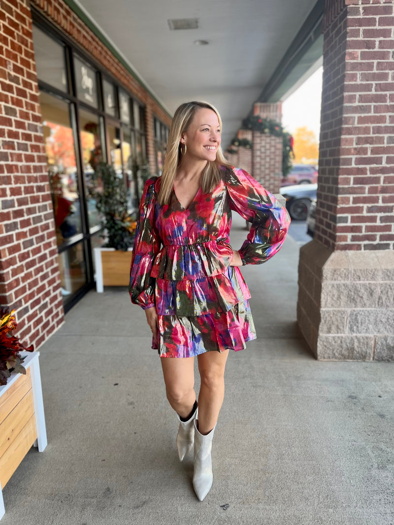 Lauren Dress | Blurred Floral Bright