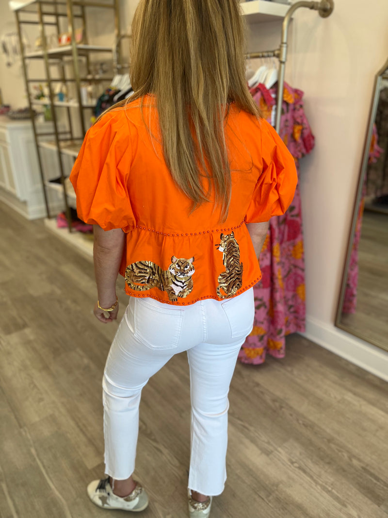 Orange Tiger Peplum Top