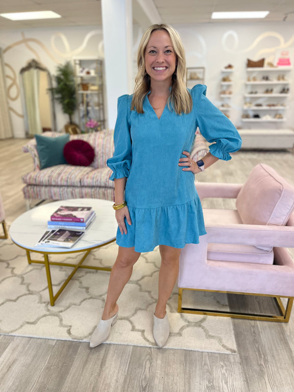 Corduroy Dress | Aqua Frost