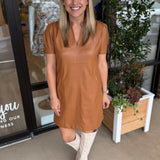 Vegan Leather Dress | Camel