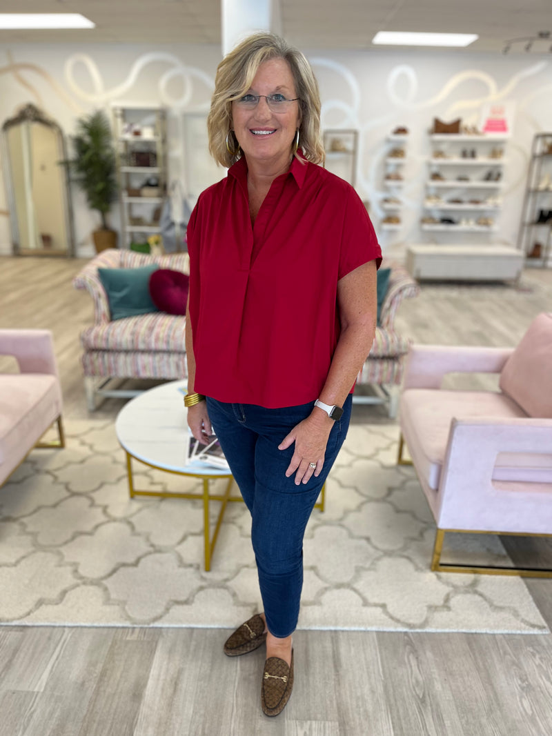 Burgundy Poplin Top