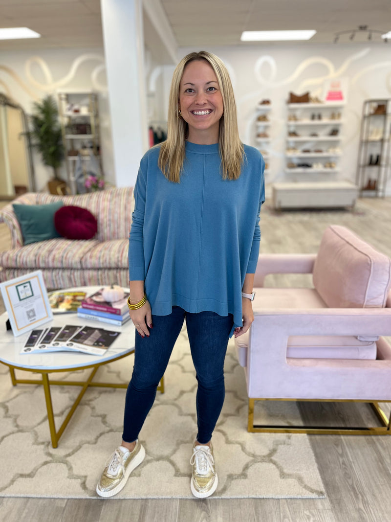 Boyfriend Sweater Teal Blue Tulip