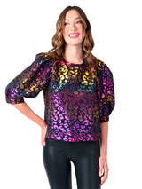 Bella Top | Gold Cheetah Jacquard