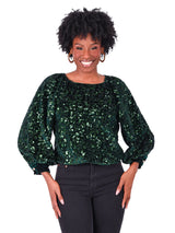 Celeste Top | Green Sequin Cheetah