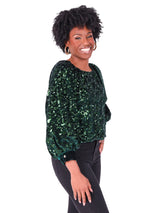 Celeste Top | Green Sequin Cheetah