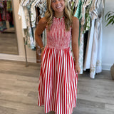 Stroll Dress | Red Stripes