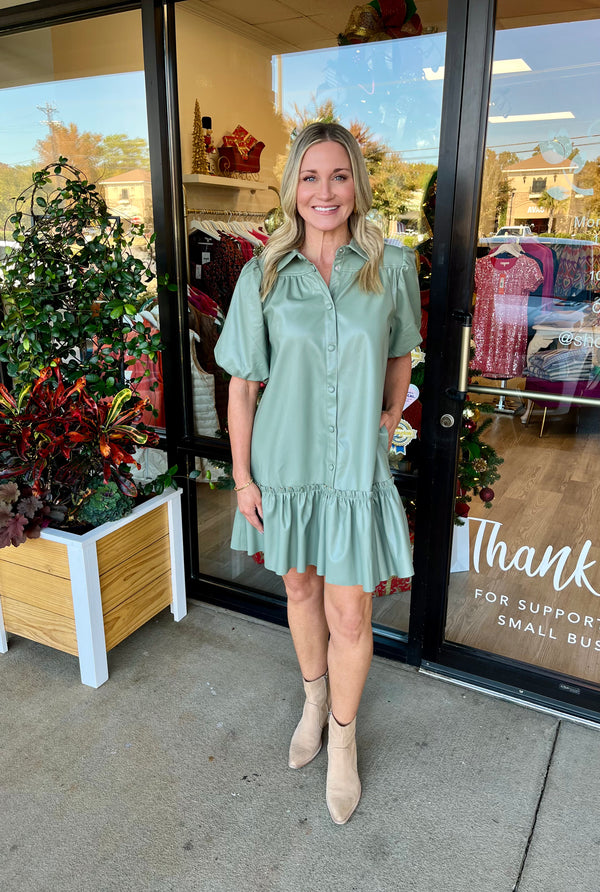 Sage Faux Leather Dress