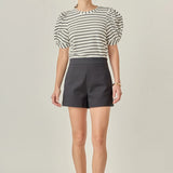 Striped Puff Sleeve Top | Black & White