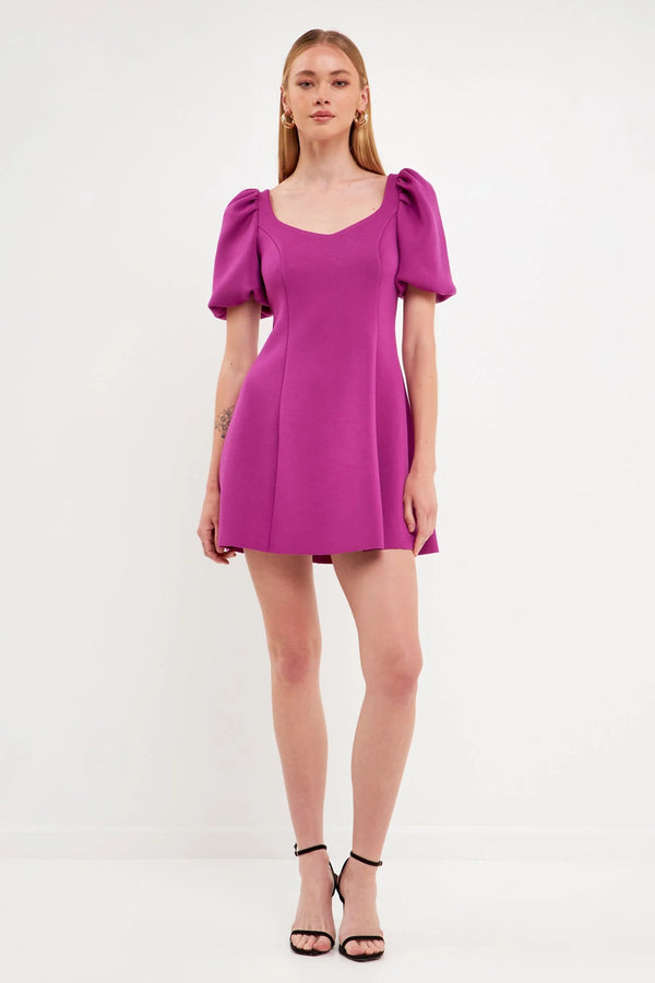 Magenta Puff Sleeve Dress