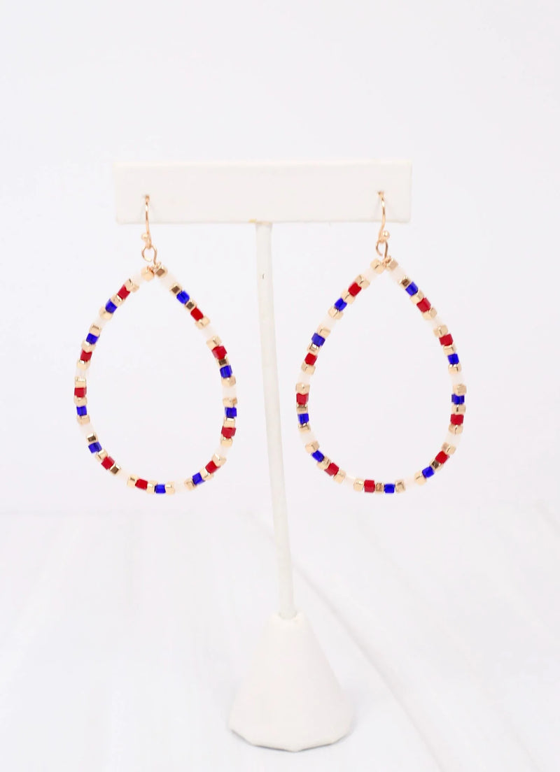 Glass Bead Earring | Red White Blue