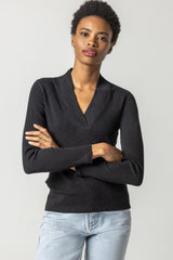 Shawl Neck Top | Black