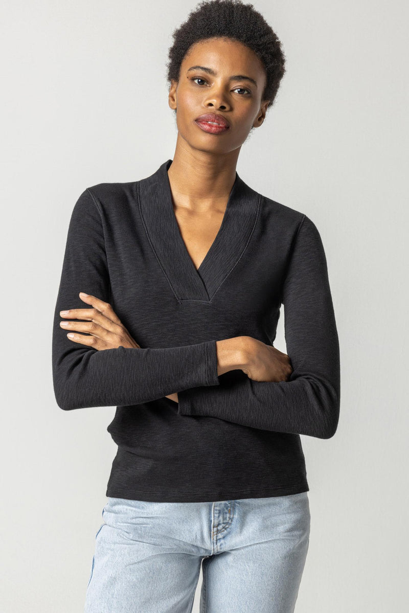 Shawl Neck Top | Black