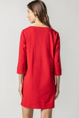 Split Neck Dress | Ruby Red