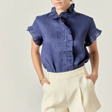 Navy Ruffle Shirt