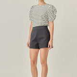 Striped Puff Sleeve Top | Black & White