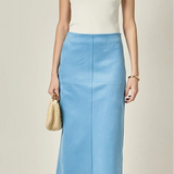 Blue Faux Suede Midi Skirt