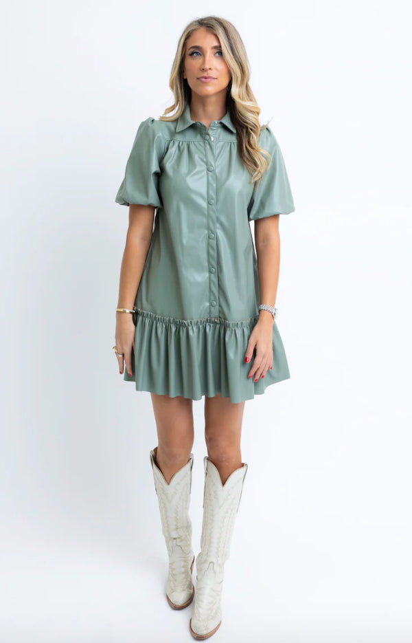 Sage Faux Leather Dress