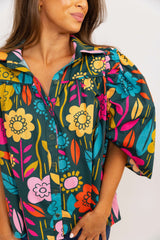 Retro Floral Ruffle Top