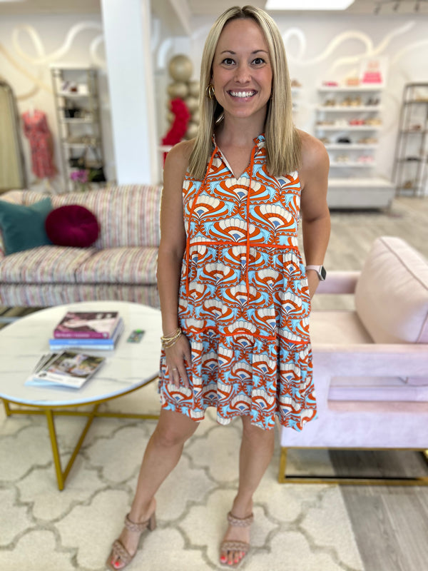 Retro Print Halter Dress