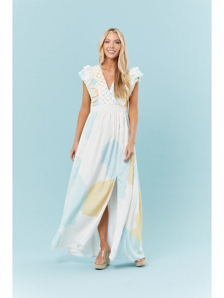 Stacey Dress | Soft Blue Palms