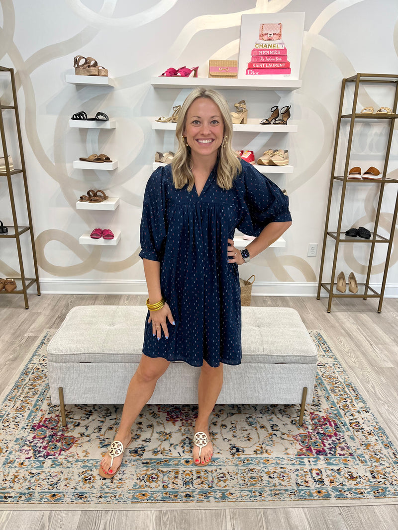 Navy Swiss Dot Dress