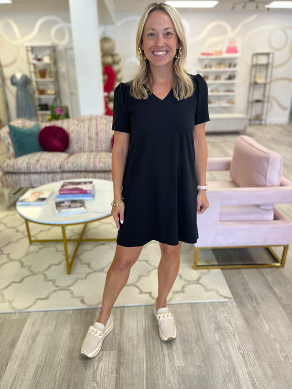 Short Sleeve Swing Dress | Black