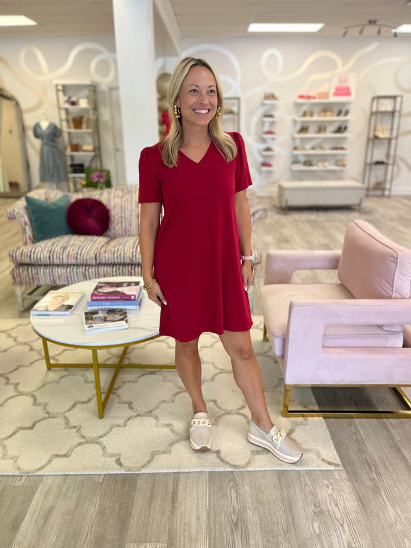 Short Sleeve Swing Dress | Garnet