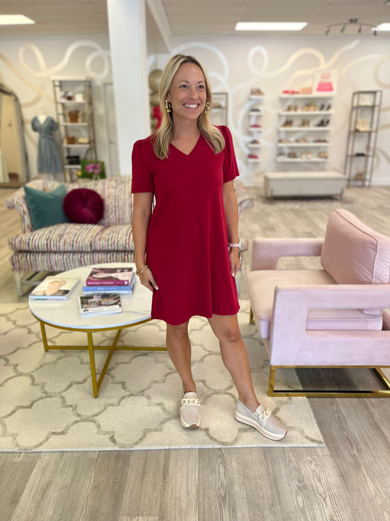 Short Sleeve Swing Dress | Garnet