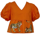 Orange Tiger Peplum Top