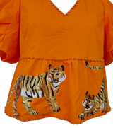 Orange Tiger Peplum Top