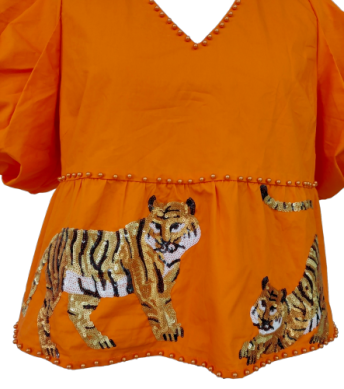 Orange Tiger Peplum Top
