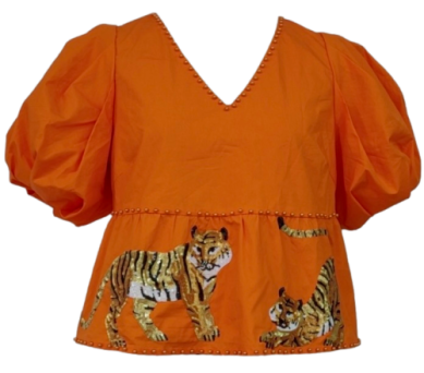 Orange Tiger Peplum Top
