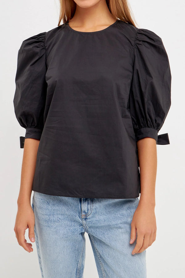 Bow Band Puff Sleeve Top | Black
